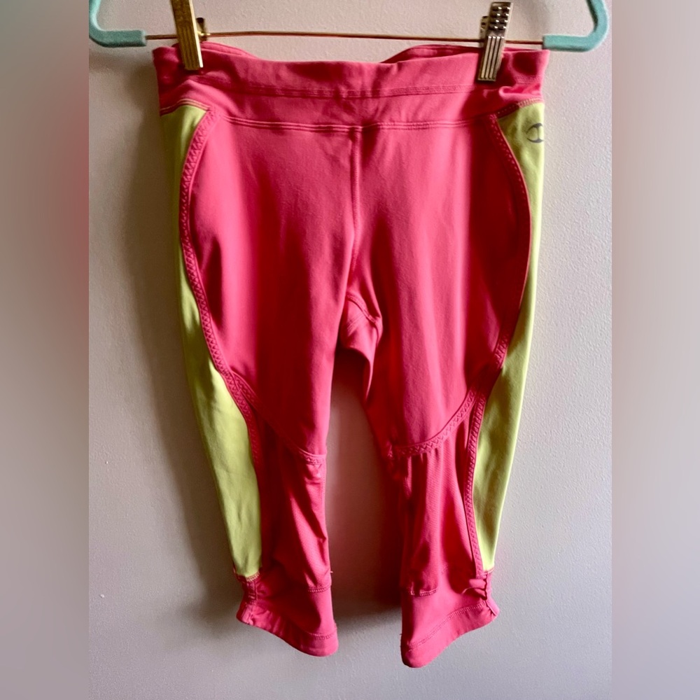 Pink / Lime Green Workout Capri Leggings - Size S